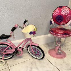 Our Generation Doll Bicycle & Salon Doll Chair American Girl