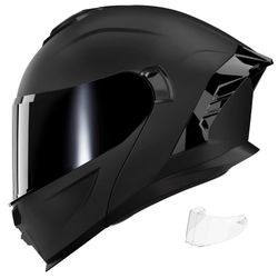 Motorcycle Helmet,Motorcycle Dual Visor Flip Up Modular Full Face Helmet JR-815,DOT Approved Motorbike Helmet With 2 Visors For Adults Men Women(M,Mat