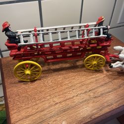 Vintage Cast Iron Firefighter, Horse, old toy