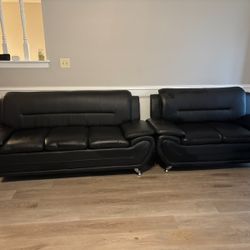 🔥 Brand New Premium Leather Black Comfortable Sofa + Loveseat - Opt Chair | Pay After Delivery🚚 