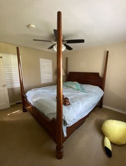 Cal King Size Antique Mahogany Wood Bed