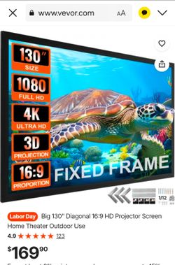 VEVOR 130" Fixed Frame Projector Screen
