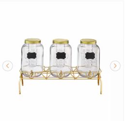 Triple Glass Beverage Dispenser Set with Gold Stand