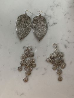 Statement earrings, leaf, chandelier