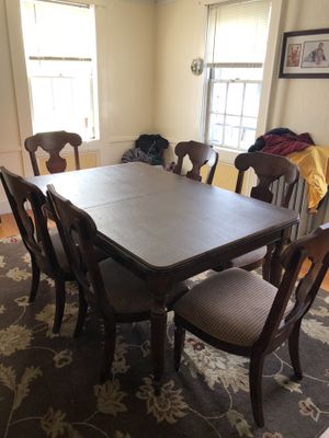 Dining Room Set Table With Extender And Padded Topper Six Chairs Hutch Dining Room Set Table With Extender And Padded Topper Six Chairs Hutch