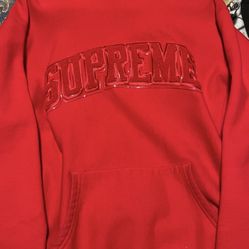 Supreme Patent/Chenille Arc Logo Hoodie Sweatshirt Red FW 17 Size XL
