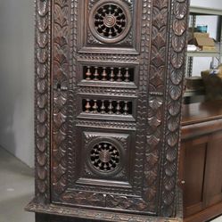 Spectacular Antique Carved French Normandy Breton Cabinet 18th-19th century
