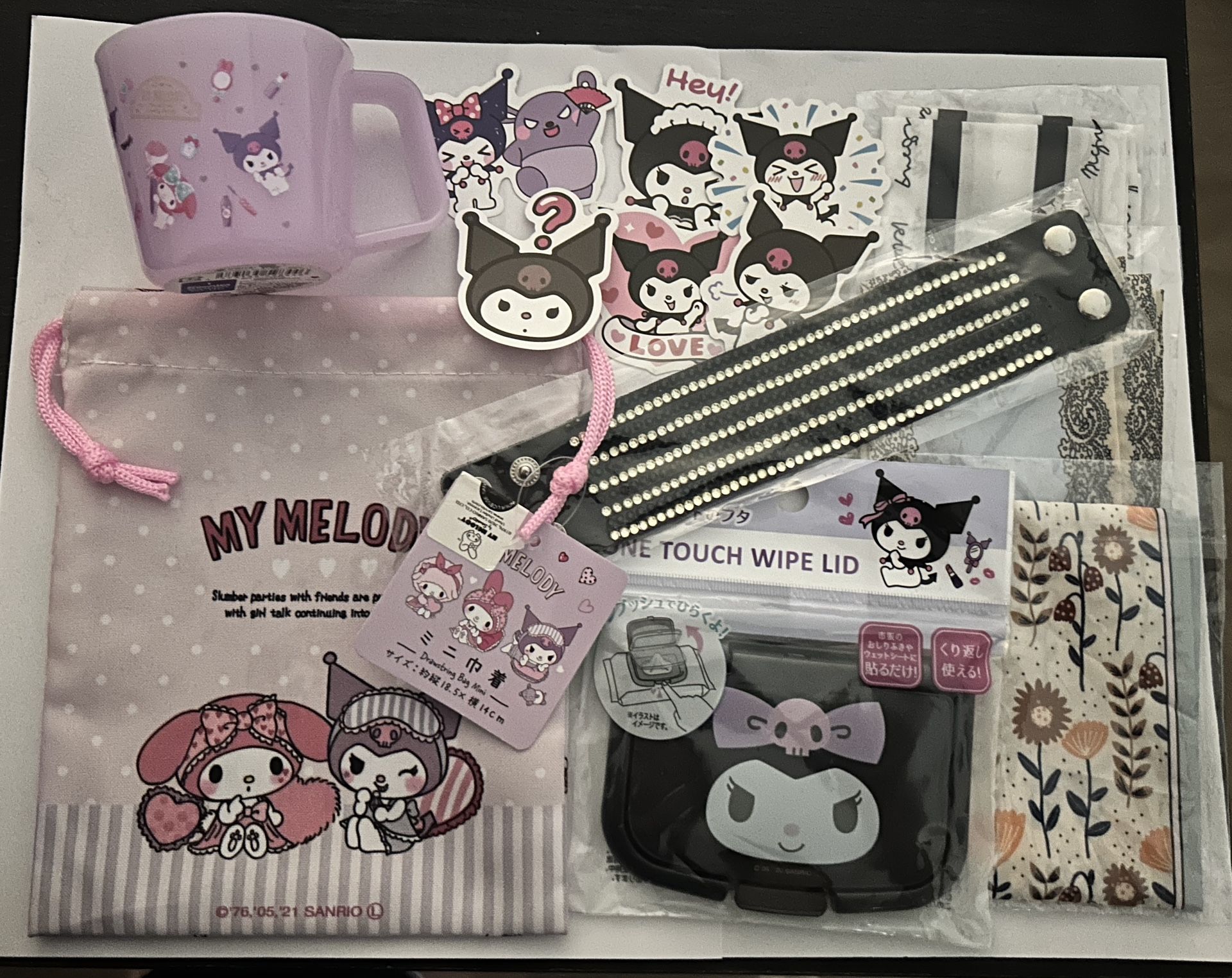 Kuromi Stuffdrawstring Pouch,bracelet Wrap,cup,stickers,wipe Lid,3 Head Or Wrist Scarves