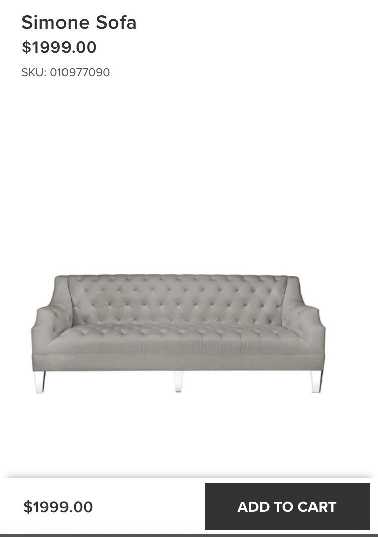 MOVING - Performance Velvet Tufted Grey Bella Dove Z Gallerie Designer Sofa!