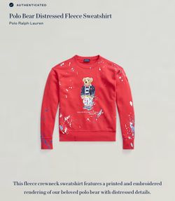 Polo Ralph Lauren Paint Splatter Bear Distressed Fleece Womans Red Sweatshirt Size Medium