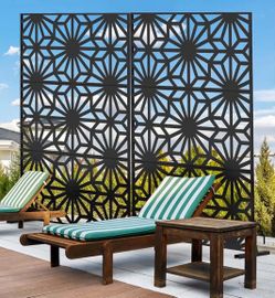 (X-5)Domi Metal Privacy Screen, Outdoor Patio Screen Panels Decorative Fences Indoor Room Space Divider Stand Freestanding Privacy Screen Black (Sunfl