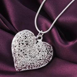 Sterling Silver Filigree Heart Pendant with Chain 