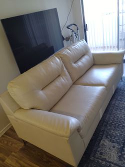Ashley Tensas Sofa  85" Beige Faux Leather