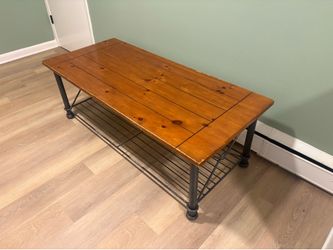 Rustic Wood & Metal Coffee Table with Storage Shelf