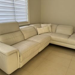 Pearson White Leather Left Bumper Power Reclining Sectional