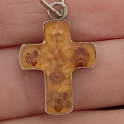 Vtg.sterling Silver DRIED FLOWERS" Cross" Pendant