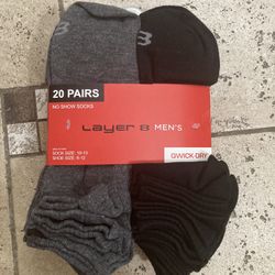 NWT Layer 8 Men’s No Show Socks 20 pairs