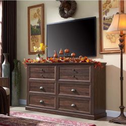 6 Drawers Dresser for Bedroom, 58" Wide Dresser Chest of Drawers Organizer Storage Brown $150