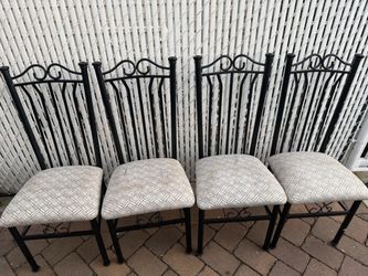 Set of 4 Black Wrought Iron Dining Chairs