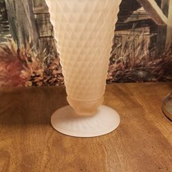VTG Pink Satin Frosted Diamond Point Vase By Indiana Glass Co.
