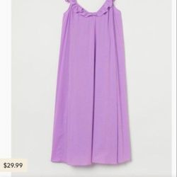 NEW H&M Women Purple Ruffle Trimmed Cotton Midi Vacation Casual Dress Size S