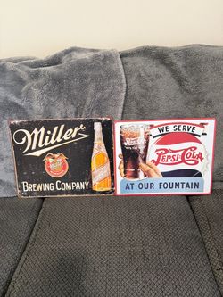Metal miller and Coke wall signs-2 count