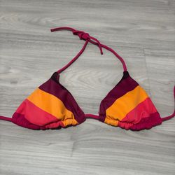 Reversible Triangle Bikini Top XS-S Padded Adjustable Pink Orange