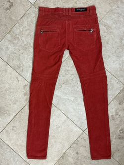 パンツ BALMAIN EF0PO160VB00 Trousers Red Balmain-Red-Leather-Biker-