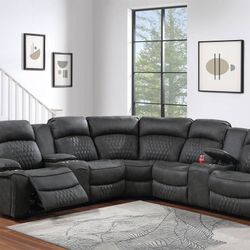 Brand New Power Reclining Gel Leatherette Sectional Set 