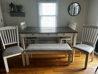 Farm House Dining Room Table with 4 Chairs and Bench