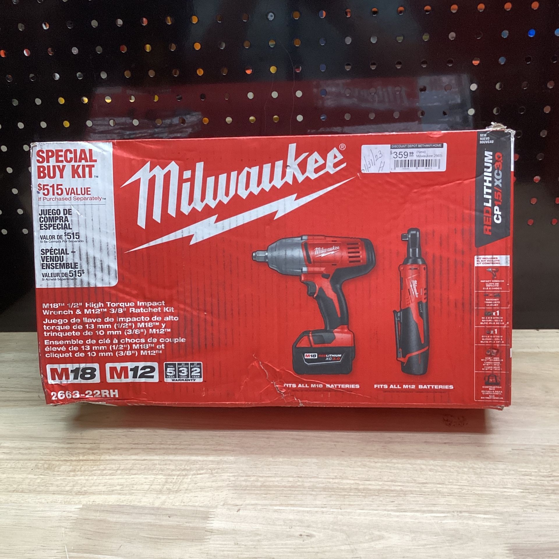 Milwaukee 2663-22RH M18/M12 3/8-in. Ratchet and 1/2-in. Impact Wrench with Friction Ring Combo Kit