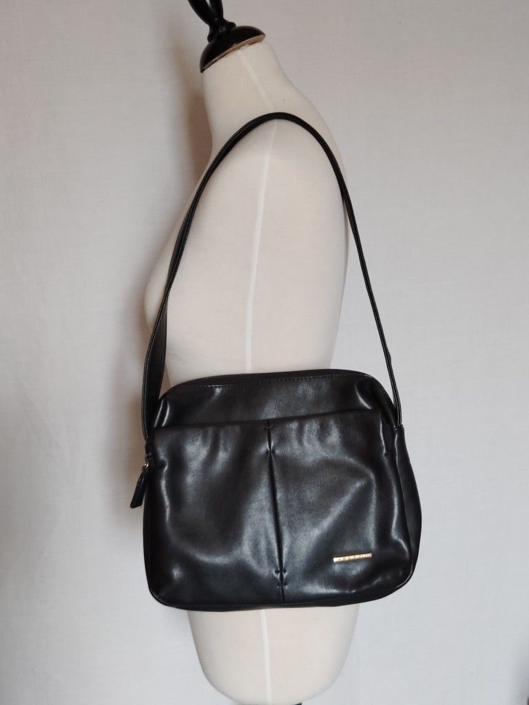 Vintage Koltov Black Vegan Leather Organizer Built in Wallet Handbag, Nice!