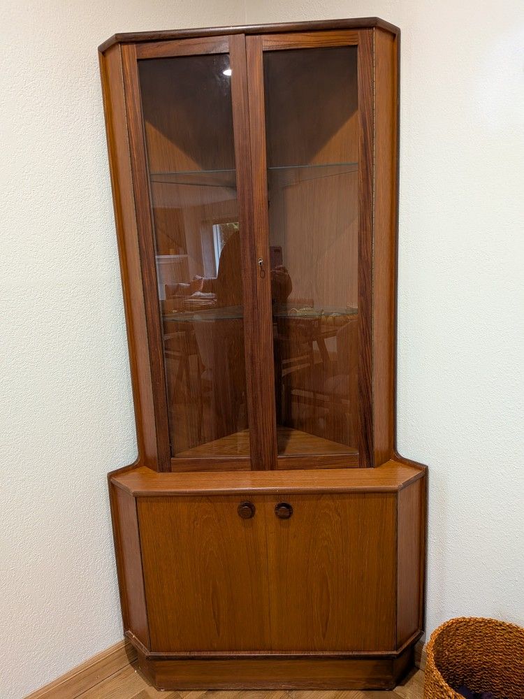 Mid Century Corner Teak Cabinet 