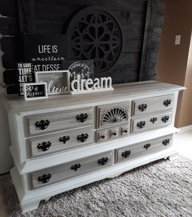 Extra Large Rustic Grey And White Dresser 
