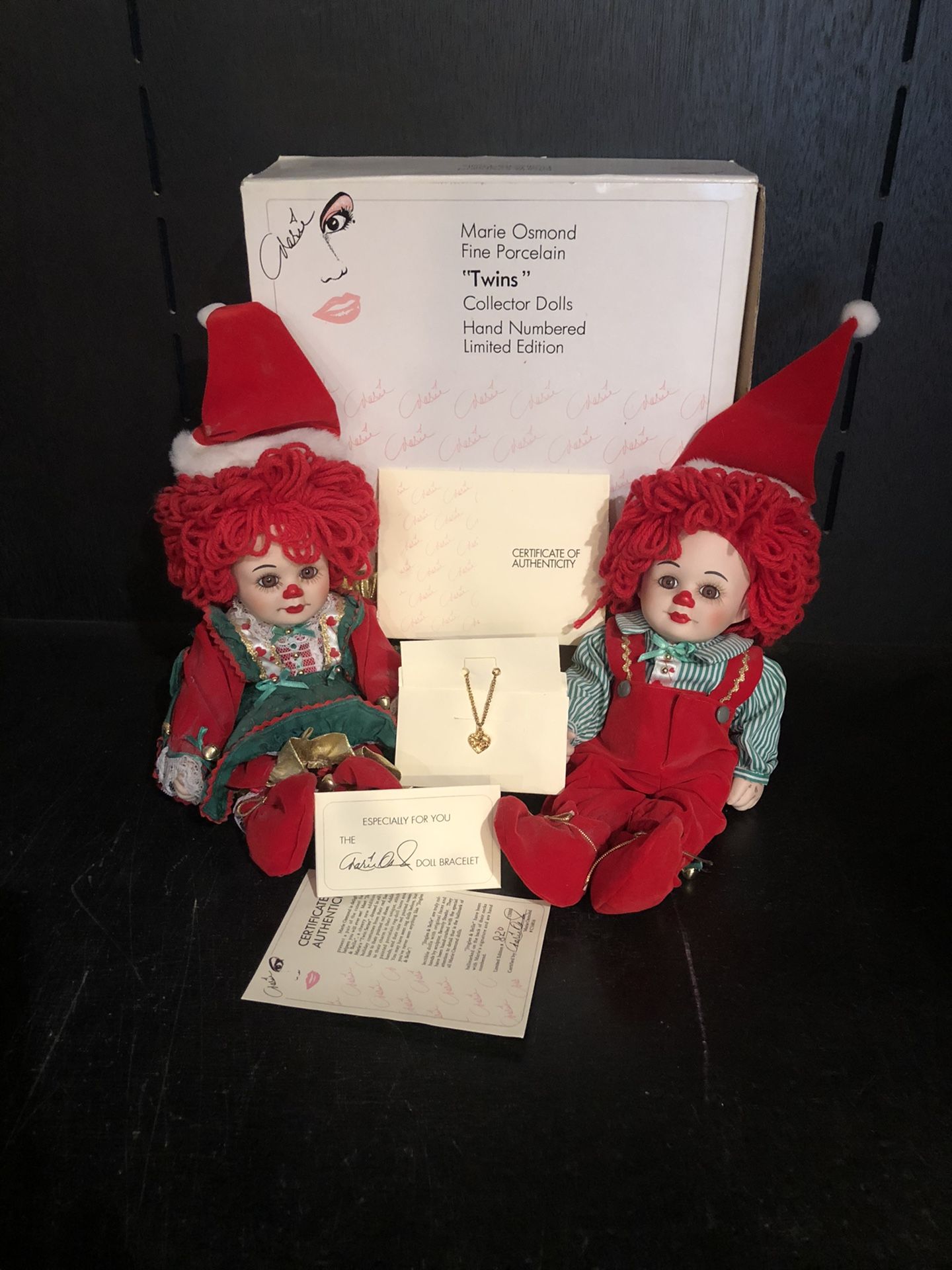 MARIE OSMOND TWIN RAGGEDY ANN AND ANDY DOLLS - JINGLES & BELL -