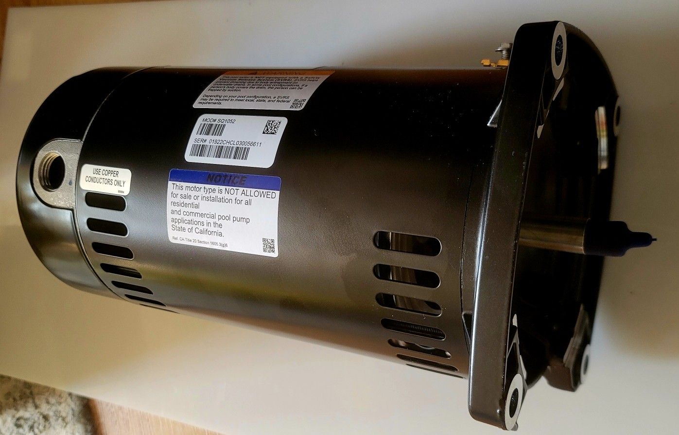 Century SQ1052 Square Flange Pool Pump Motor: Face Mounting, 1/2 HP, 1.9 Motor Service Factor, 115/230V AC