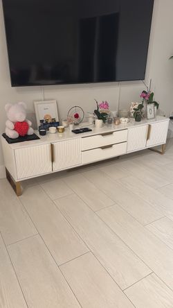 White and Gold TV Stand Console Cabinet