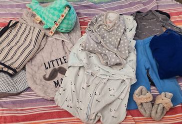 Newborn Baby Bundle- Swaddles, Mom Wrap, Warm Footies, Blanket, Whale Toy 