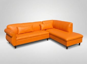 Custom sectional sofa in orange vinyl fabric