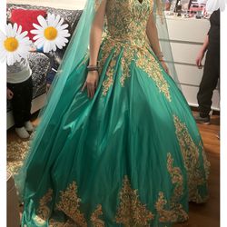 Ball Gown - Bright Green Dress With Gold