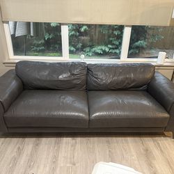 Gray leather couch & chair from Dania