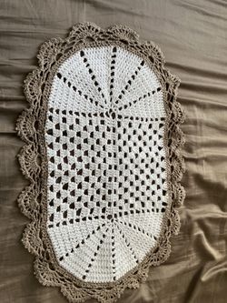 24.5”x15” Handmade Crochet Oval Doily