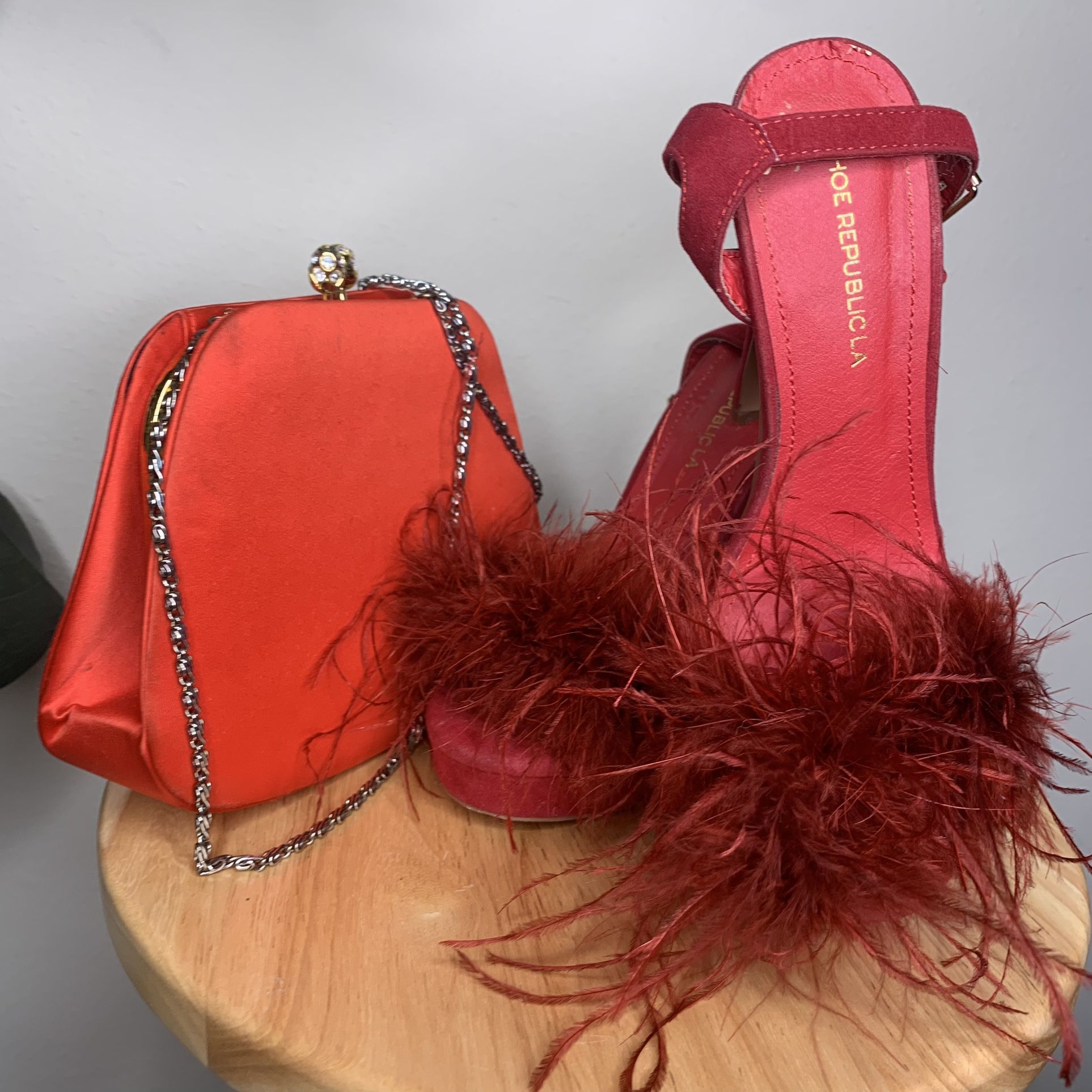 HOLIDAYS! Fury Red Heels and Red Purse with Chain Bundle 