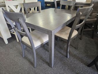 BRAND NEW 48"×32"×30"H GRAY DINING TABLE + 4 GRAY LINEN CHAIRS