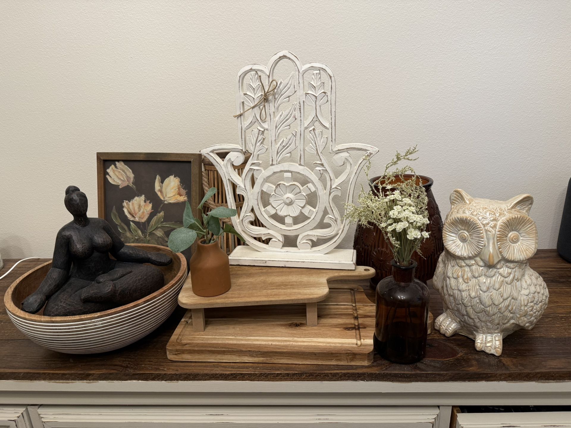 Boho Neutral Decor Bundle – Wood, Ceramics, Art & Vases (Lot Only)