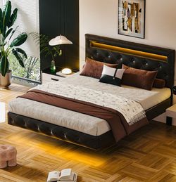 Morden Fort Floating Bed Frame Bed King Size with LED Lights no Mattress Including