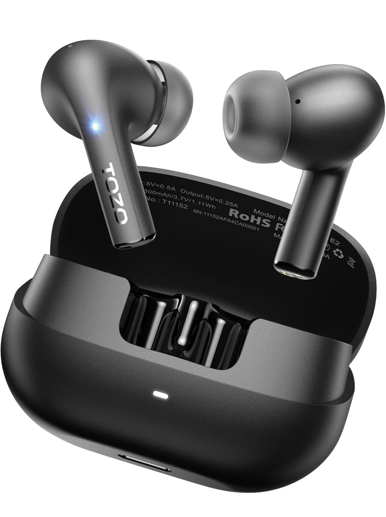 TOZO E2 Wireless Earbuds with 2 Mics AI Call Noise Cancellation, 10mm Drivers with Powerful Bass, App Customize 32 EQs, 30H Playtime, Bluetooth 5.3 He