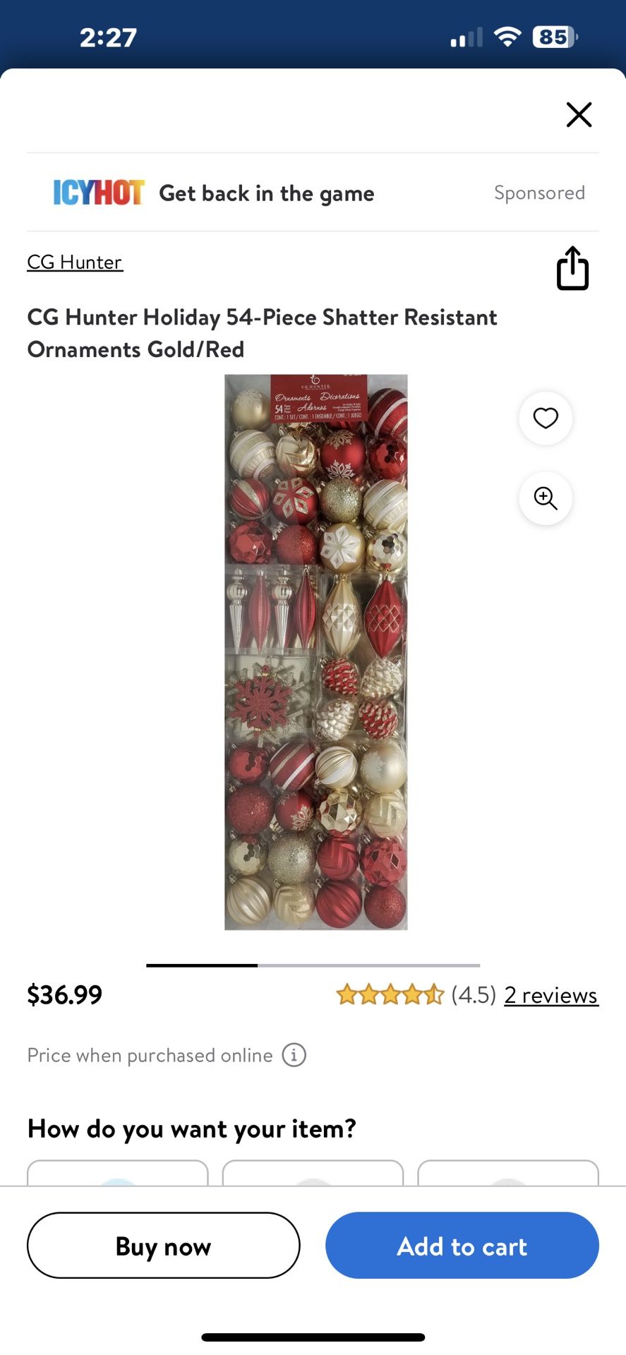 CG Hunter Holiday 54-Piece Shatter Resistant Ornaments Gold/Red