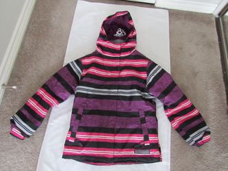 Girls Youth 12/14 Stripe Print Snowboard Ski Jacket, 686