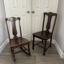 Antique 1920s Rocking Chair and Dining Chair